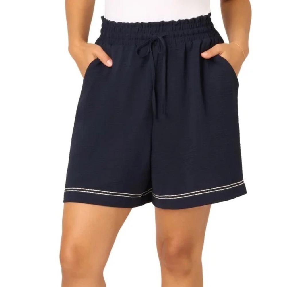 Adrianna Papell Airflow Pull On Short 5" Inseam, Navy, Size Large, New